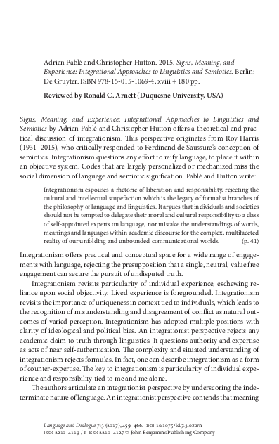 (PDF) Review of Signs, Meaning, and Experience: Integrational ...