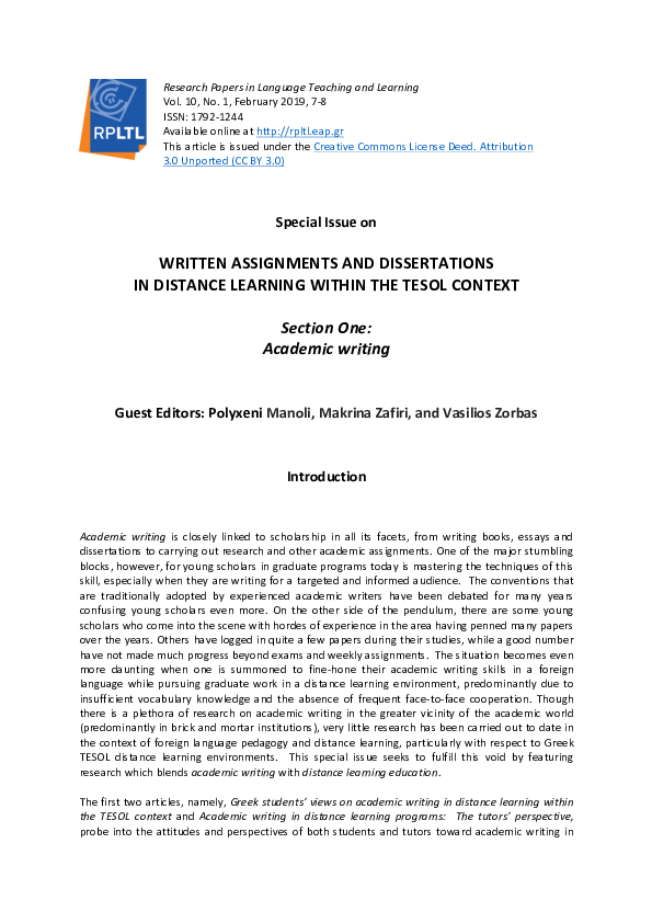 (PDF) WRITTEN ASSIGNMENTS AND DISSERTATIONS IN DISTANCE LEARNING WITHIN ...