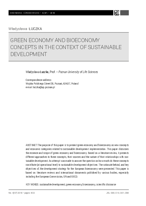 (PDF) Green economy and bioeconomy concepts in the context of ...