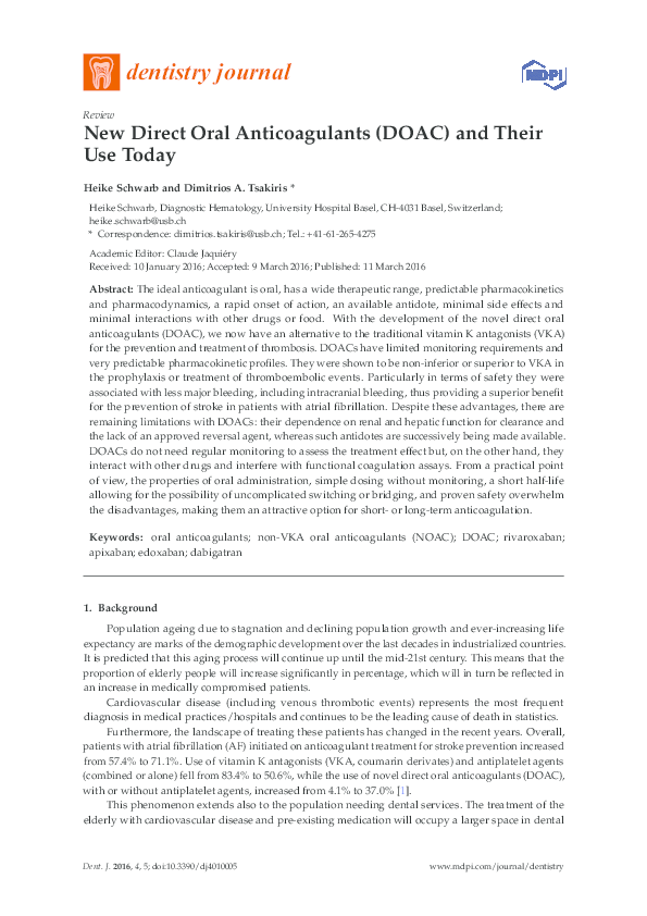 (PDF) New Direct Oral Anticoagulants (DOAC) and Their