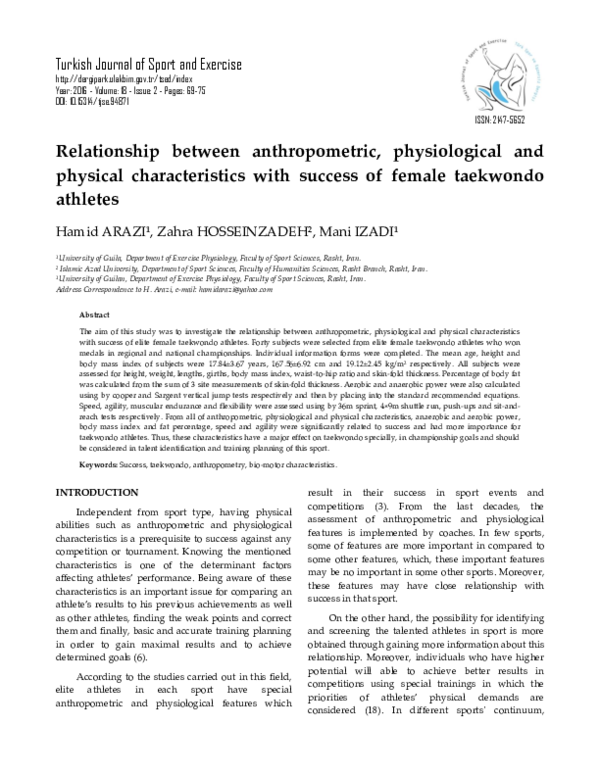 (PDF) Relationship between anthropometric, physiological and physical ...