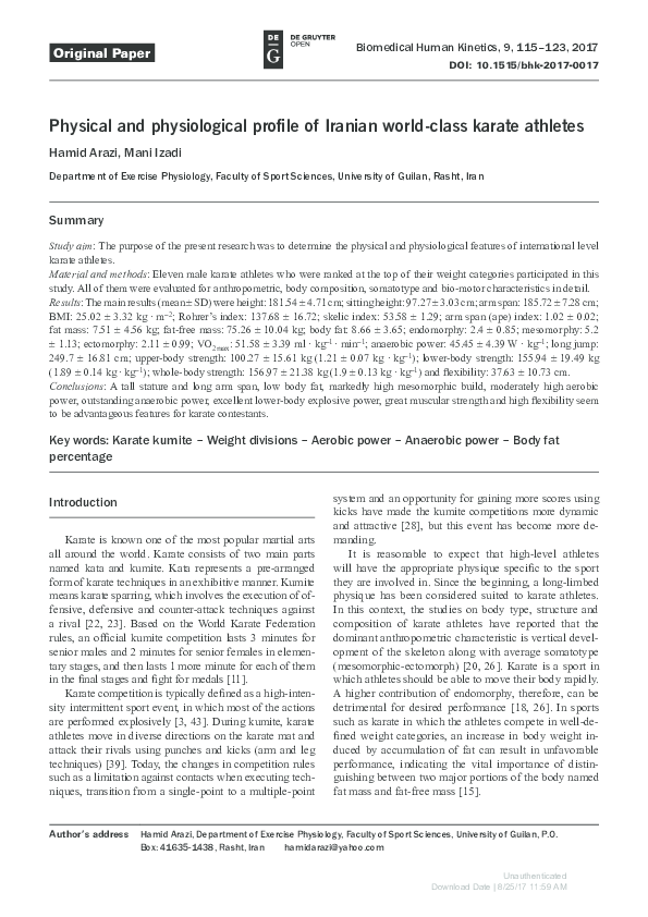 (PDF) Physical and physiological profile of Iranian world-class karate ...