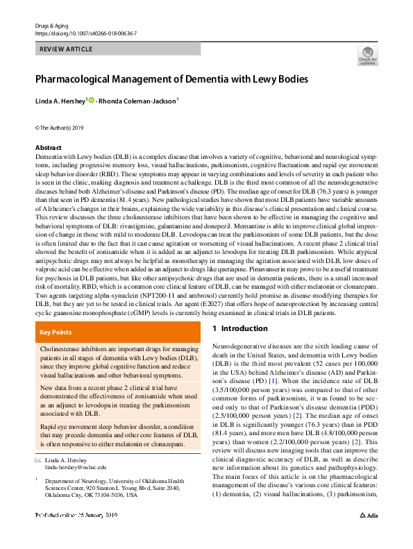 (PDF) Pharmacological Management of Dementia with Lewy Bodies