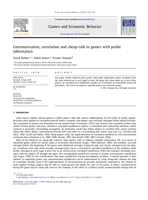 (PDF) Communication, correlation and cheaptalk in games with public