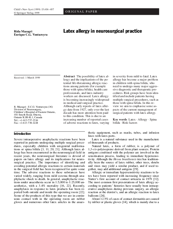 (PDF) Latex allergy in spina bifida patients Enrique Ventureyra