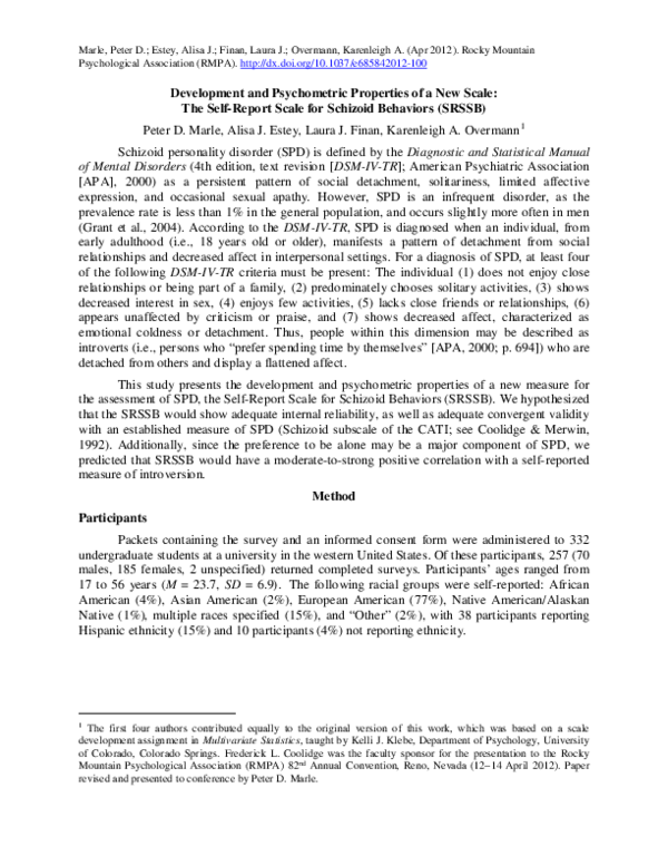 (PDF) Development and psychometric properties of a new scale: The Self ...
