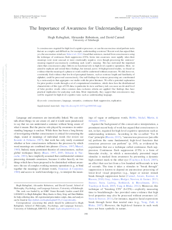 (PDF) The Importance of Awareness for Understanding Language
