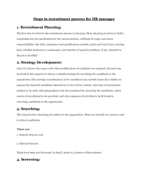(DOC) Steps in recruitment process for HR manager