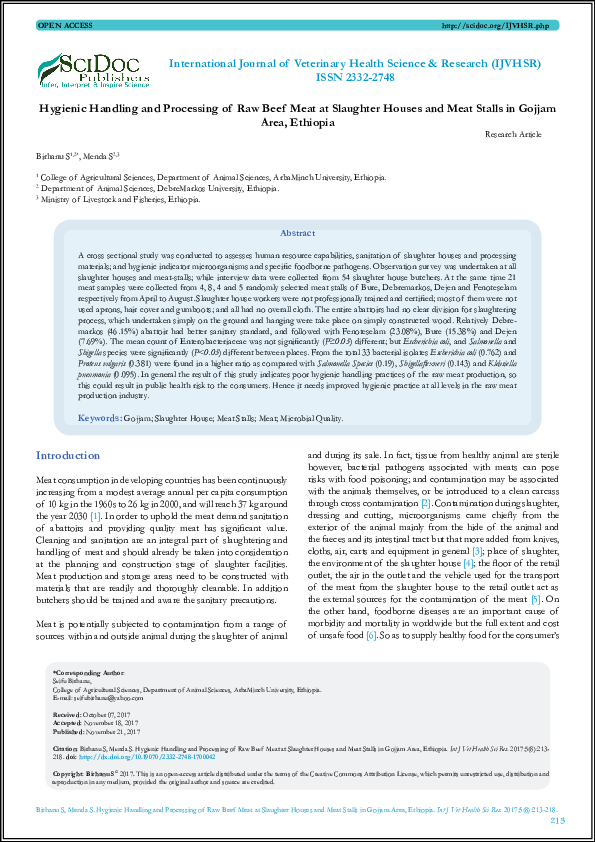 (PDF) Hygienic Handling and Processing of Raw Beef Meat at Slaughter