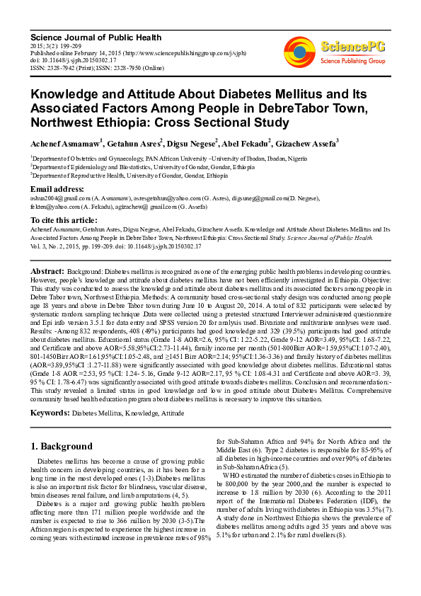 (PDF) Knowledge and Attitude About Diabetes Mellitus and Its Associated ...