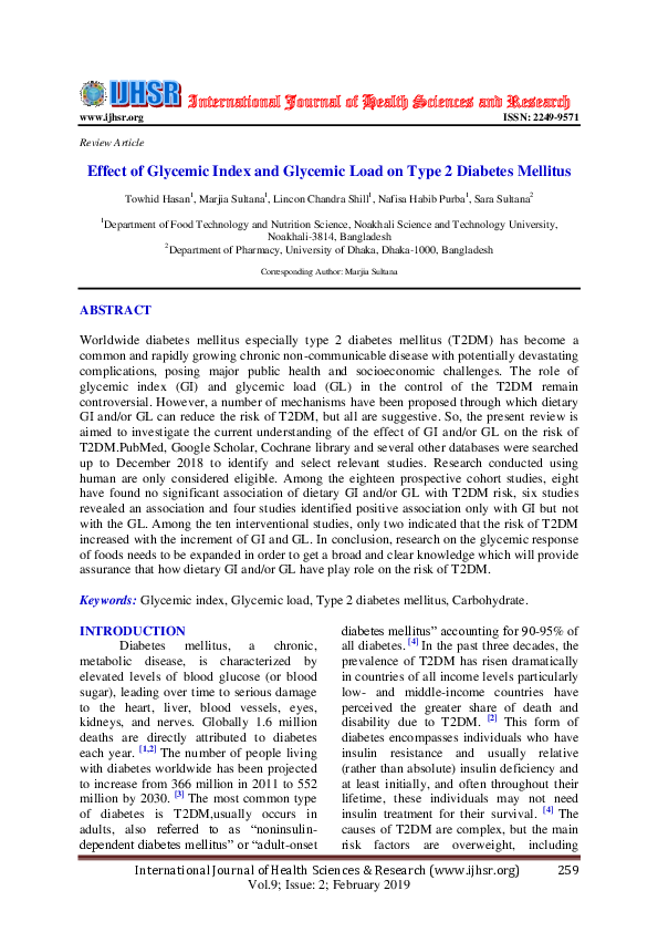 (PDF) Effect of Glycemic Index and Glycemic Load on Type 2 Diabetes ...