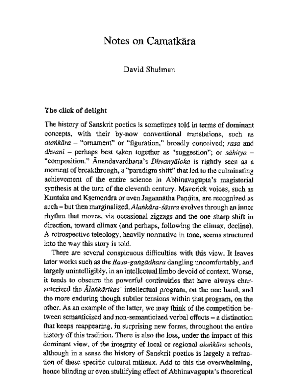 First page of “Notes on Camatkāra”