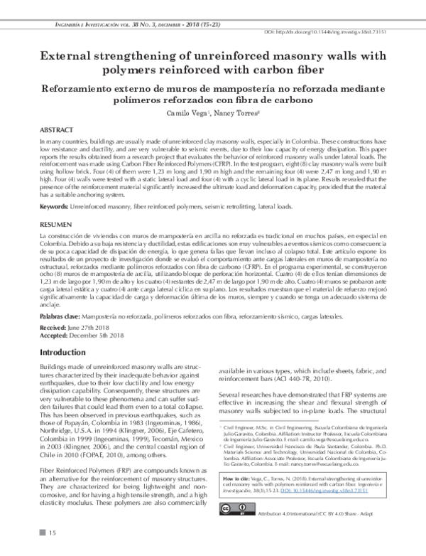 (PDF) External strengthening of unreinforced masonry walls with ...