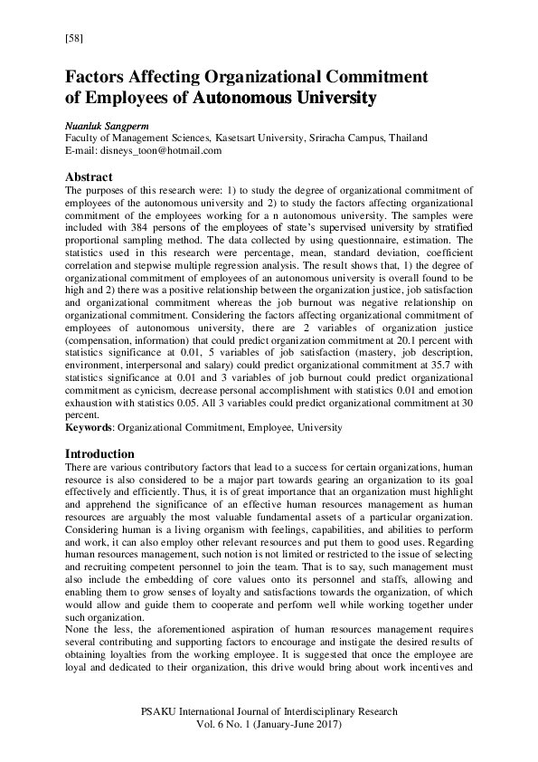 (PDF) Sangperm2017-Organizational Commitment of Employees of Autonomous ...