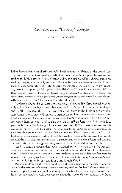 (PDF) Martin I. Lockshin, “Rashbam as a Literary Exegete,” in Jane ...
