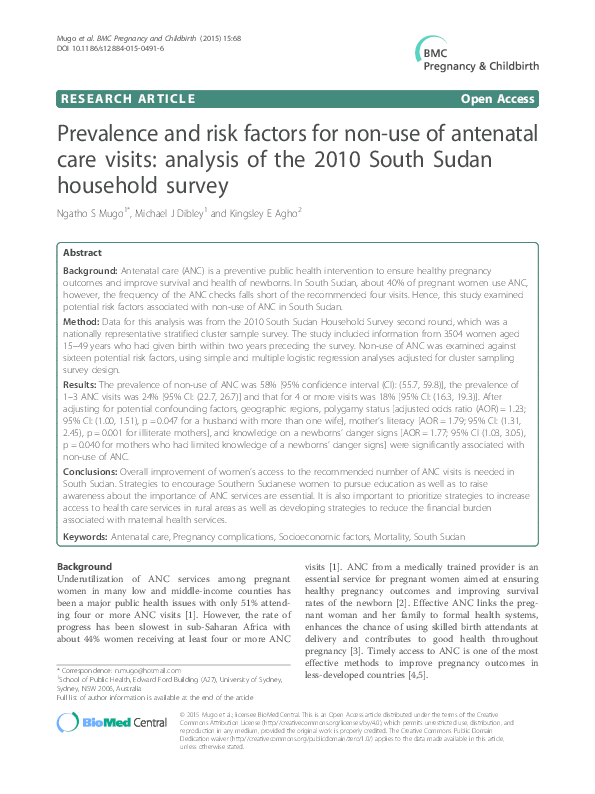 (PDF) Prevalence and risk factors for non-use of antenatal care visits ...