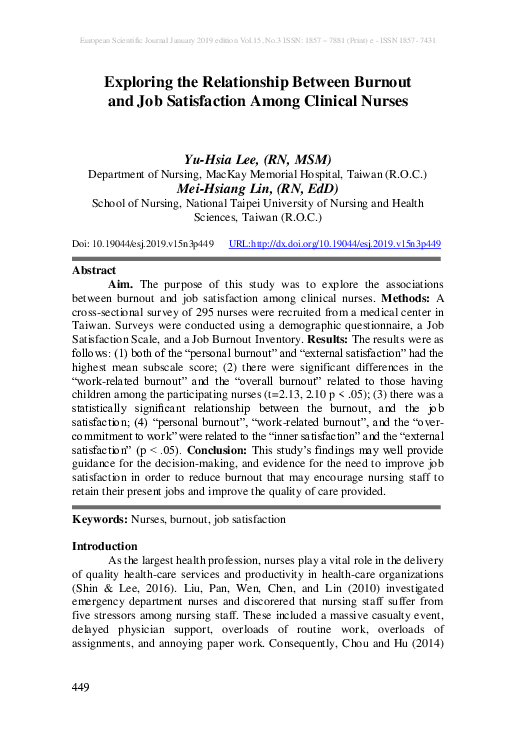 (PDF) Exploring the Relationship Between Burnout and Job Satisfaction ...