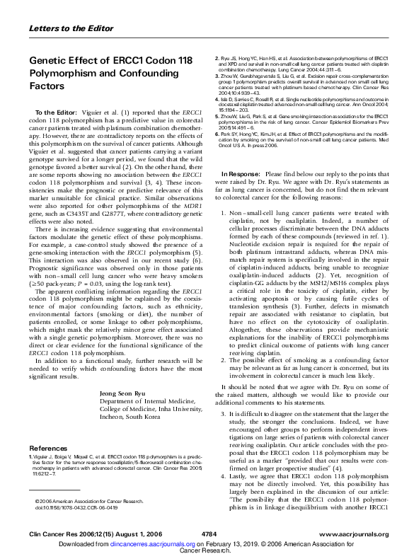 (PDF) Genetic Effect of ERCC1 Codon 118 Polymorphism and Confounding ...