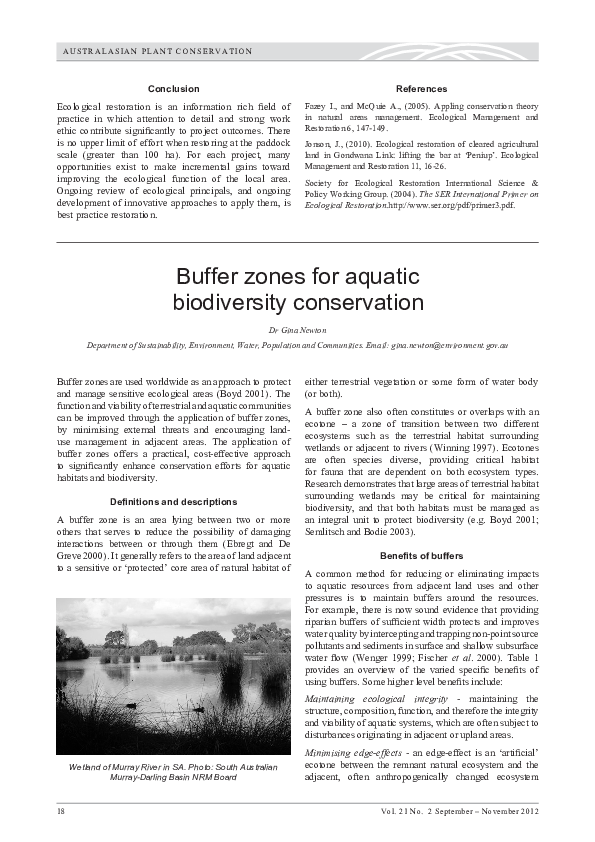 (PDF) Buffer zones for aquatic biodiversity conservation Gina Newton