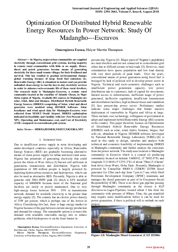 (PDF) Optimization Of Distributed Hybrid Renewable Energy Resources In ...