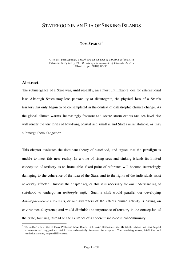 (PDF) Statehood in an Era of Sinking Islands Tom Sparks Academia.edu