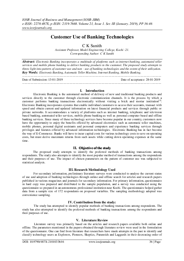 (PDF) Customer Use of Banking Technologies IOSR Journals Academia.edu