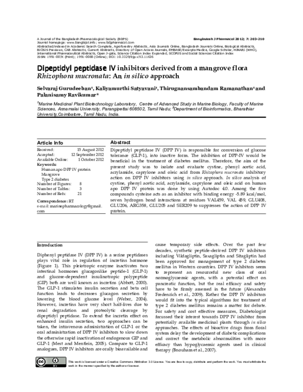 (PDF) Dipeptidyl peptidase IV inhibitors derived from a mangrove flora ...