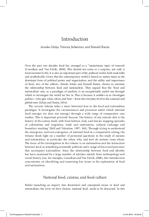 (PDF) The Emergence of National Food: The Dynamics of Food and Nationalism