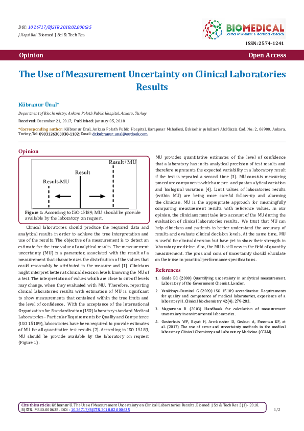 (PDF) The Use of Measurement Uncertainty on Clinical Laboratories Results