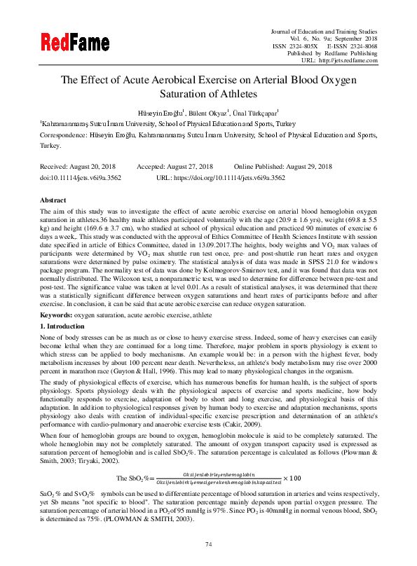 (PDF) The Effect of Acute Aerobical Exercise on Arterial Blood Oxygen ...