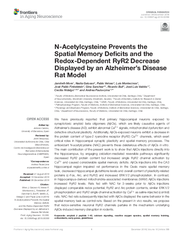 (PDF) N-Acetylcysteine Prevents the Spatial Memory Deficits and the ...