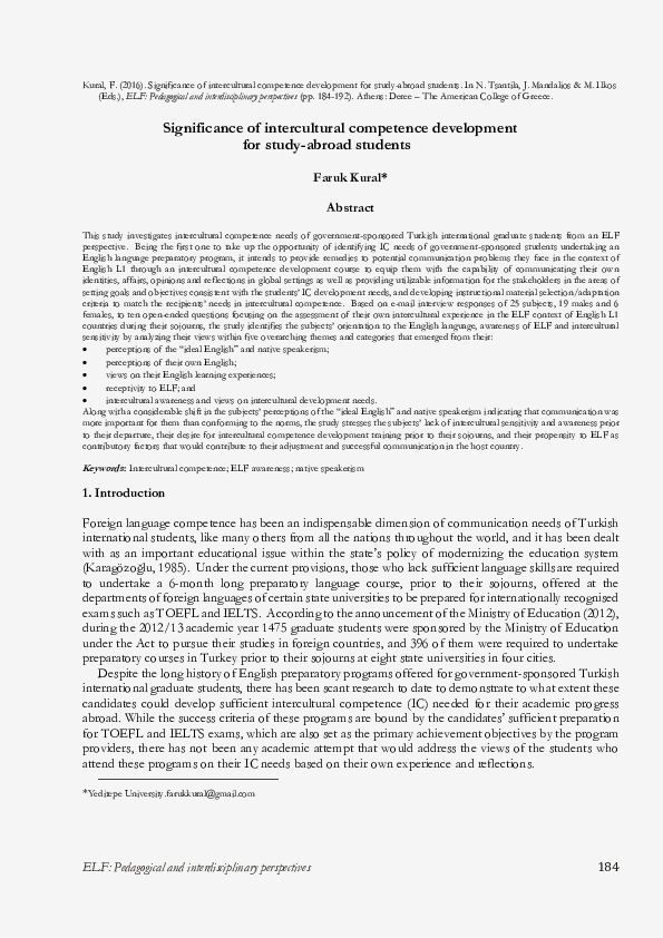 (PDF) Significance of intercultural competence development for study ...