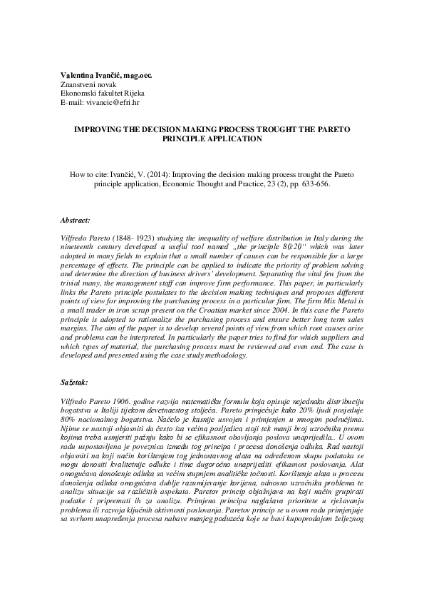 (PDF) Improving the decision making process trought the Pareto ...