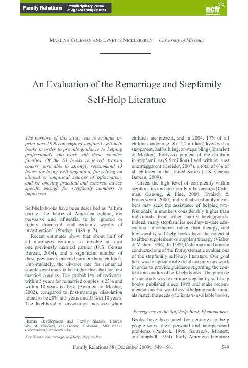 Pdf An Evaluation Of The Remarriage And Stepfamily Self - 