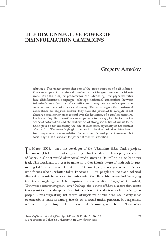 (PDF) The Disconnective Power of Disinformation Campaigns