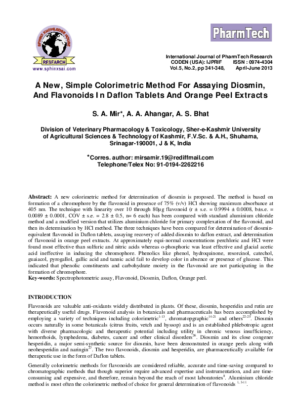 (PDF) A New, Simple Colorimetric Method For Assaying Diosmin, And