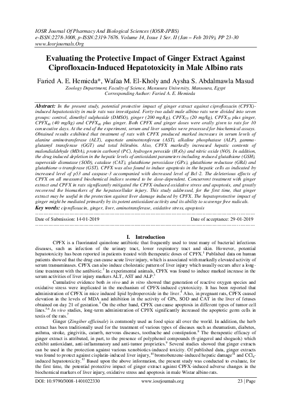 (PDF) Evaluating the Protective Impact of Ginger Extract Against