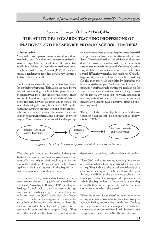 (PDF) The Attitudes towards Teaching Professions of Inservice and ...