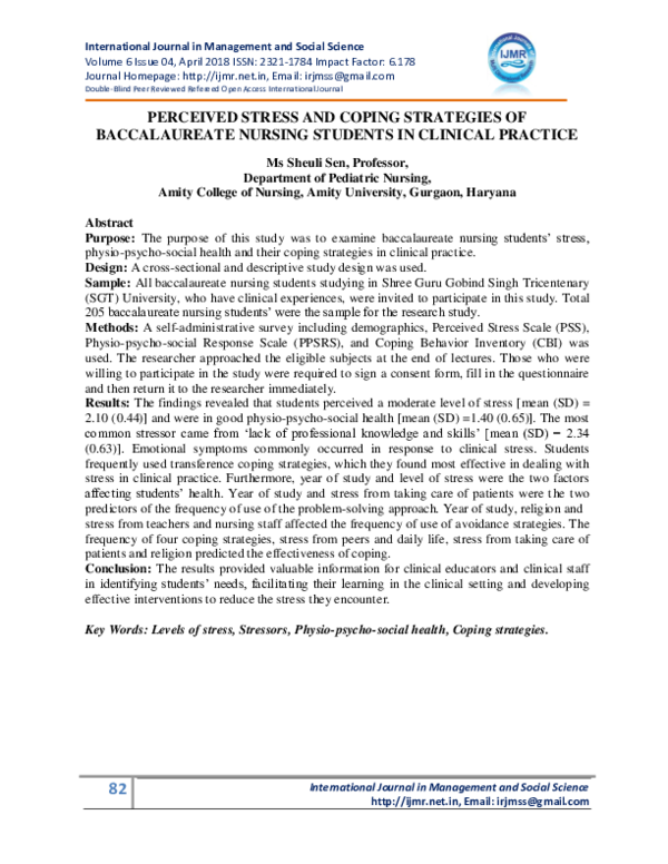 Pdf Perceived Stress And Coping Strategies Of Baccalaureate Nursing Pdf Perceived Stress And Coping Strategies Of Baccalaureate Nursing