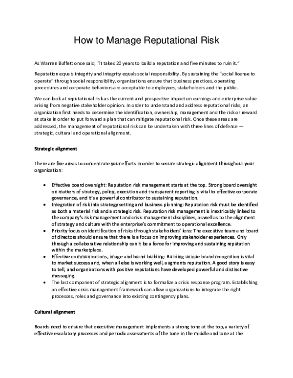 (DOC) 5 ways to manage Reputational Risk. Global Association of Risk ...