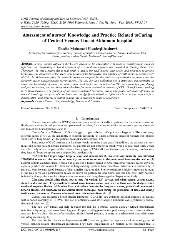 (PDF) Assessment of nurses’ Knowledge and Practice Related toCaring of ...