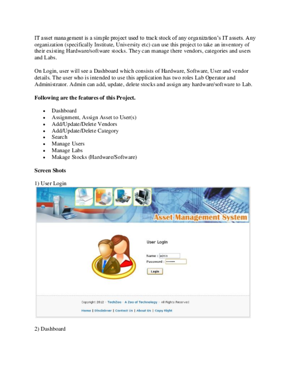 doc it asset management is a simple project used to track asset to the organization