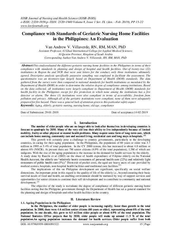 (PDF) Compliance with Standards of Geriatric Nursing Home Facilities in