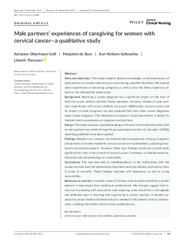 (PDF) Male partners’ experiences of caring for women with cervical cancer