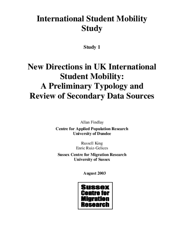 (PDF) International Student Mobility Study, Study 1. New directions in ...