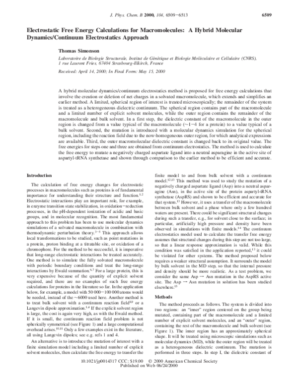 (PDF) Electrostatic Free Energy Calculations for Macromolecules: A ...