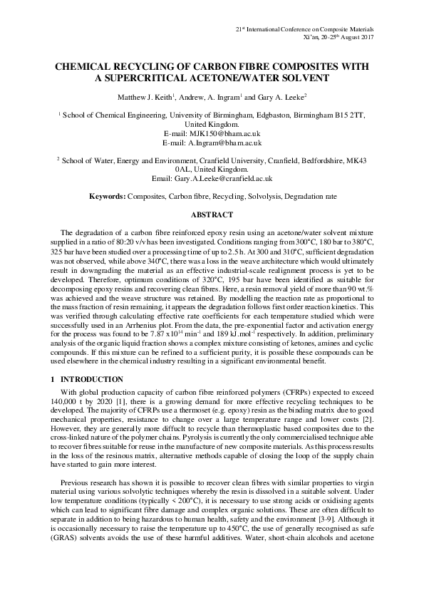 (PDF) Chemical recycling of carbon fibre reinforced composites with an ...