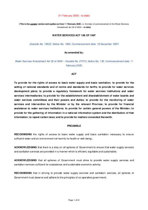 (PDF) 108OF1997WATERSERVICESACT_11Feb2005todate.pdf Pulane Motake Academia.edu