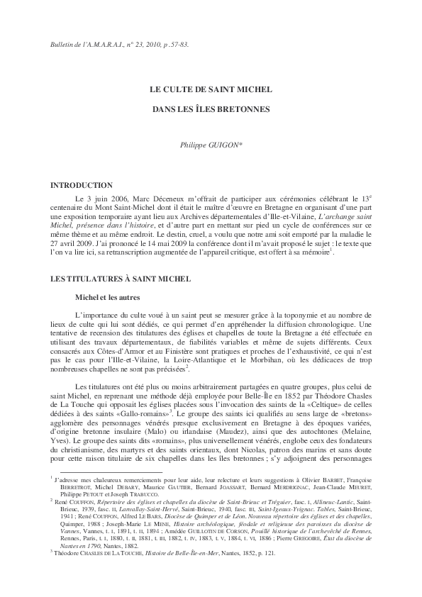 Le culte de saint Michel dans les îles bretonnes