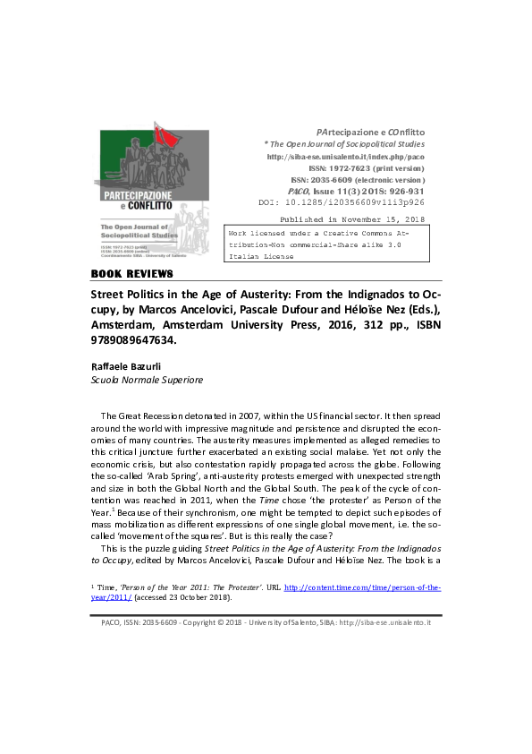 (PDF) Review of Street Politics in the Age of Austerity. From the ...